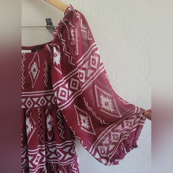 Sachin & Babi, Lola Short Printed Empire Dress, Aztec Borders Crimson - Size XS - Picture 6 of 11